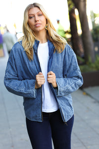 Cuddle Up At The Cabin Denim Cotton Quilted Zip Up Jacket
