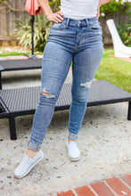 Load image into Gallery viewer, Judy Blue Medium Blue Mid Rise Distressed Cuffed Jeans
