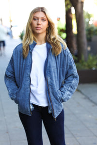 Cuddle Up At The Cabin Denim Cotton Quilted Zip Up Jacket