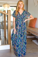 Load image into Gallery viewer, Just Feels Right Navy Blue Floral V Neck Dolman Maxi Dress
