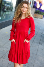 Load image into Gallery viewer, Lady In Red Hacci Fit &amp; Flare Ruffle Dress
