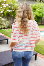 Load image into Gallery viewer, Stand Out Oatmeal &amp; Lavender Stripe Netted Crochet Sweater Top
