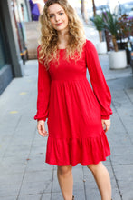 Load image into Gallery viewer, Lady In Red Hacci Fit &amp; Flare Ruffle Dress
