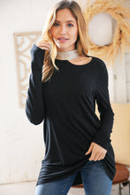 Load image into Gallery viewer, Shimmer In The Night Foil Neck Band Cold Shoulder Holiday Top
