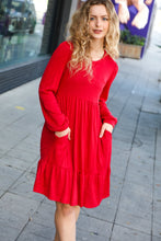 Load image into Gallery viewer, Lady In Red Hacci Fit &amp; Flare Ruffle Dress
