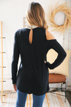 Load image into Gallery viewer, Shimmer In The Night Foil Neck Band Cold Shoulder Holiday Top
