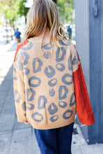 Load image into Gallery viewer, Animal Print Cable Knit Color Block Sweater in Rust &amp; Taupe
