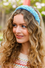 Load image into Gallery viewer, Daisy Rhinestone Headband in Blue Satin
