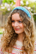 Load image into Gallery viewer, Daisy Rhinestone Headband in Blue Satin
