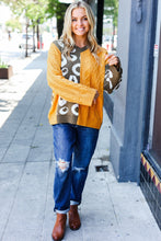 Load image into Gallery viewer, Animal Print Cable Color Block Sweater in Mustard &amp; Olive
