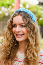 Load image into Gallery viewer, Daisy Rhinestone Headband in Blue Satin
