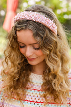 Load image into Gallery viewer, Daisy Rhinestone Headband in Pink Satin
