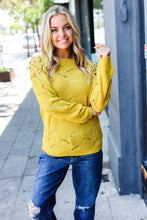 Load image into Gallery viewer, Mustard Pointelle Lace Shoulder Knit Sweater
