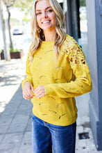 Load image into Gallery viewer, Mustard Pointelle Lace Shoulder Knit Sweater
