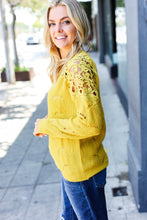 Load image into Gallery viewer, Mustard Pointelle Lace Shoulder Knit Sweater
