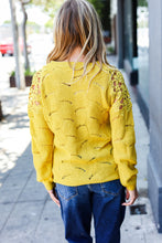 Load image into Gallery viewer, Mustard Pointelle Lace Shoulder Knit Sweater
