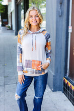 Load image into Gallery viewer, Orange &amp; Taupe Plaid Terry Kangaroo Pocket Hoodie
