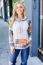 Load image into Gallery viewer, Orange &amp; Taupe Plaid Terry Kangaroo Pocket Hoodie
