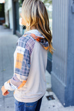 Load image into Gallery viewer, Orange &amp; Taupe Plaid Terry Kangaroo Pocket Hoodie
