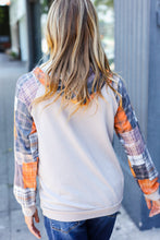 Load image into Gallery viewer, Orange &amp; Taupe Plaid Terry Kangaroo Pocket Hoodie
