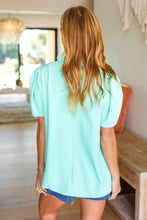 Load image into Gallery viewer, Follow Me Mint Frill Mock Neck Woven Top
