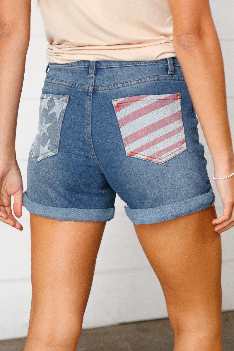 The Way Back Home Stars & Stripe Pocket Accent Shorts