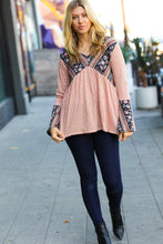 Load image into Gallery viewer, Road To Happiness Rust Boho Floral Stripe Two Tone Bell Sleeve Top
