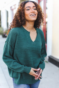 Lock Eyes Notched Neck With Patch Oversized Sweater in Hunter Green