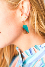Load image into Gallery viewer, Wood &amp; Turquoise Geometric Drop Earrings
