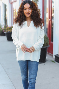 Lock Eyes Notched Neck With Patch Oversized Sweater in Ivory