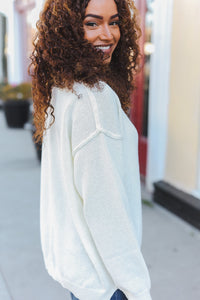 Lock Eyes Notched Neck With Patch Oversized Sweater in Ivory