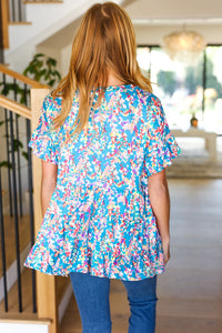 Flaunting my Frills in Flora Ruffle Hem Tiered Top in Blue Floral