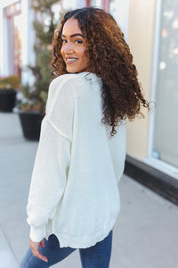 Lock Eyes Notched Neck With Patch Oversized Sweater in Ivory