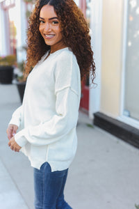 Lock Eyes Notched Neck With Patch Oversized Sweater in Ivory