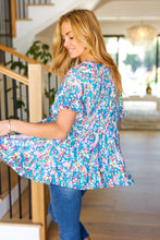 Load image into Gallery viewer, Flaunting my Frills in Flora Ruffle Hem Tiered Top in Blue Floral
