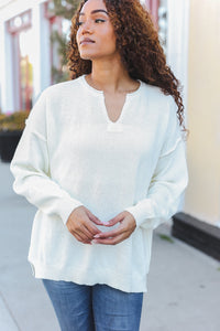 Lock Eyes Notched Neck With Patch Oversized Sweater in Ivory