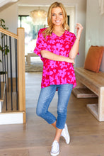 Load image into Gallery viewer, Tropical Trance Magenta Floral V Neck Woven Top
