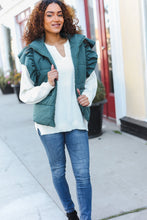 Load image into Gallery viewer, Feeling Festive Zipper Up Quilted Ruffle Sleeve Puffer Vest in Hunter Green
