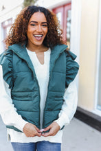 Load image into Gallery viewer, Feeling Festive Zipper Up Quilted Ruffle Sleeve Puffer Vest in Hunter Green
