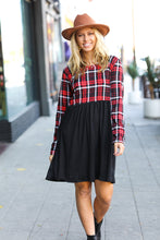 Load image into Gallery viewer, Gingerbread Hugs Holiday Plaid Twofer Babydoll Dress
