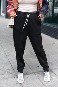 Knit Front Seam Sweatpants in Black