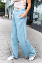 Load image into Gallery viewer, Weekend Ready Scuba Knit Drawstring Wide Leg Pants in Blue Grey
