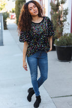 Load image into Gallery viewer, Holiday Ready Black Velvet Multicolor Sequin Puff Sleeve Top
