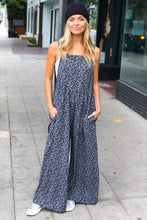 Load image into Gallery viewer, Feeling Femme&#39; Charcoal Floral Print Baggy Overall Jumpsuit
