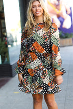 Load image into Gallery viewer, Lady Luck Patchwork Print Mock Neck Dress
