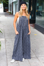 Load image into Gallery viewer, Feeling Femme&#39; Charcoal Floral Print Baggy Overall Jumpsuit
