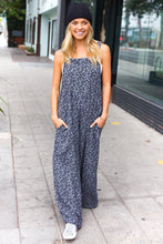 Load image into Gallery viewer, Feeling Femme&#39; Charcoal Floral Print Baggy Overall Jumpsuit
