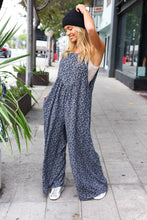 Load image into Gallery viewer, Feeling Femme&#39; Charcoal Floral Print Baggy Overall Jumpsuit
