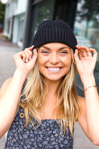 Cable Knit Beanie in Black