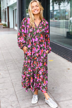 Load image into Gallery viewer, Go For It Forest &amp; Lavender Floral Print Notched Neck Tiered Maxi Dress
